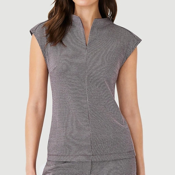 NWOT AT Houndstooth Split Mock Neck Shell - Picture 1 of 6